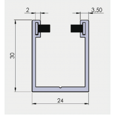 Bürsten U - Profil 30 / 24 / 30 mm, Alu Blank, für 10/12 mm Glas